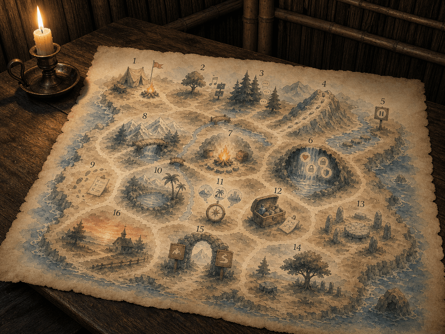 Illustrated Path to Success progress map with 16 numbered stops